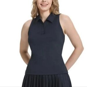 Tretorn Women's Sleeveless Polo Top Black Bulit in Bra Athleisure Size Medium